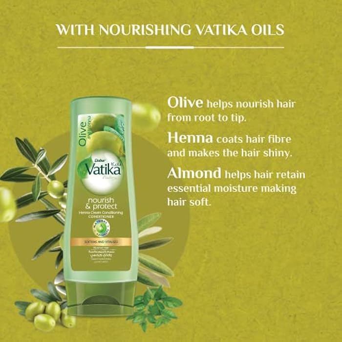 Vatika Naturals Nourish and Protect Conditioner (360mL) | Natural Extract of Olive and Henna | Hair Conditioning Cream | Promotes Softens and Revitalizes Hair - Image 4